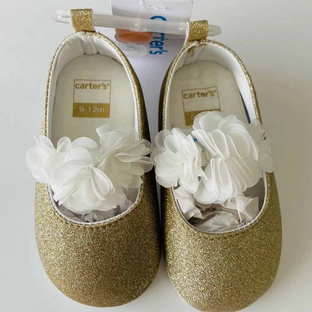 Carter’s Plume Shoe Mary Jane Dress Metallic Gold 9-12 Months NWT Sparkly New